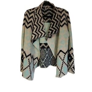 Kate Collection‎ Waterfall Cardigan Large Southwest Open Front Green Black